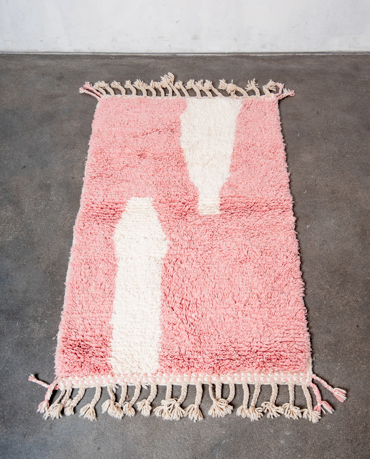 Modern, designer, handcrafted Berber rug from Morocco. Beniourain carpet with beautiful colours and patterns and fluffy wool texture.
